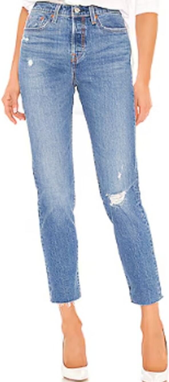Levi's Wedgie Icon Fit Jeans Distressed Raw Hem High Rise Tapered Denim Blue 27